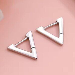 Small Silver Triangle Huggie Earrings. 925 Sterling Silver. #1050